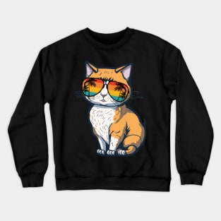 Cool Feline in Shades: Whiskered Purrfection for Cat Miaw Lovers Crewneck Sweatshirt